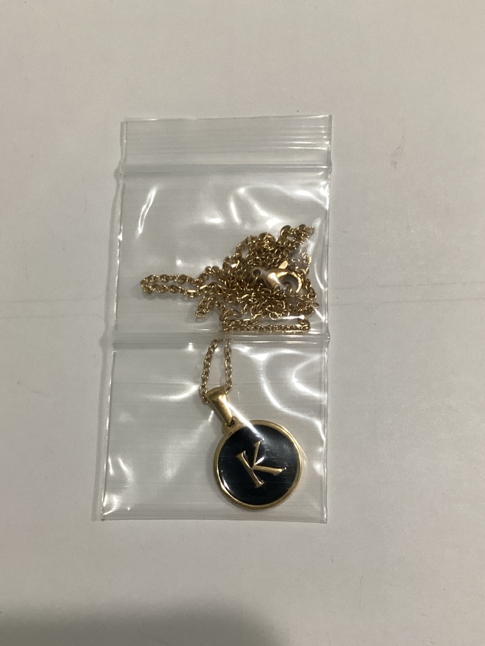 Gold Initial 'K' Pendant Necklace - Black Enamel